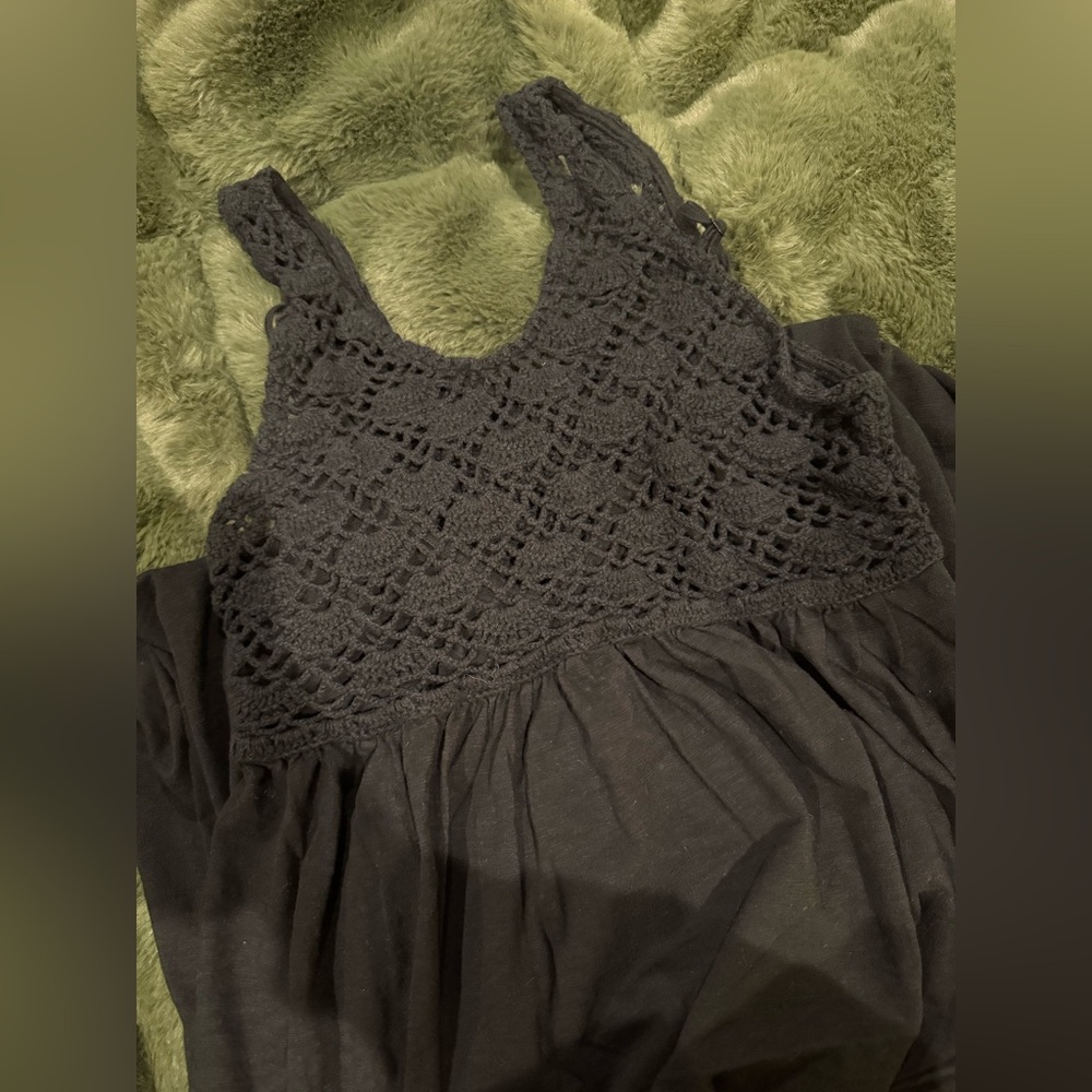 Aerie Cotton Crochet Black Maxi Dress-L - Picture 3 of 6